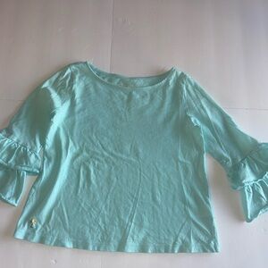 Lilly Pulitzer Girls Size 6-7 Mazie Light Blue Ruffle sleeve Seasalt Blue Top